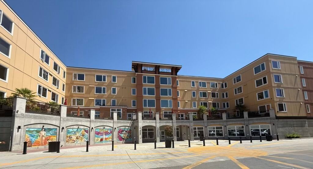 Construction site aerial view showing concrete foundation work